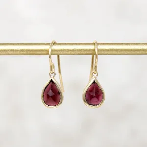 Sultry Antique Rose Cut Garnet & Gold Drop Earrings