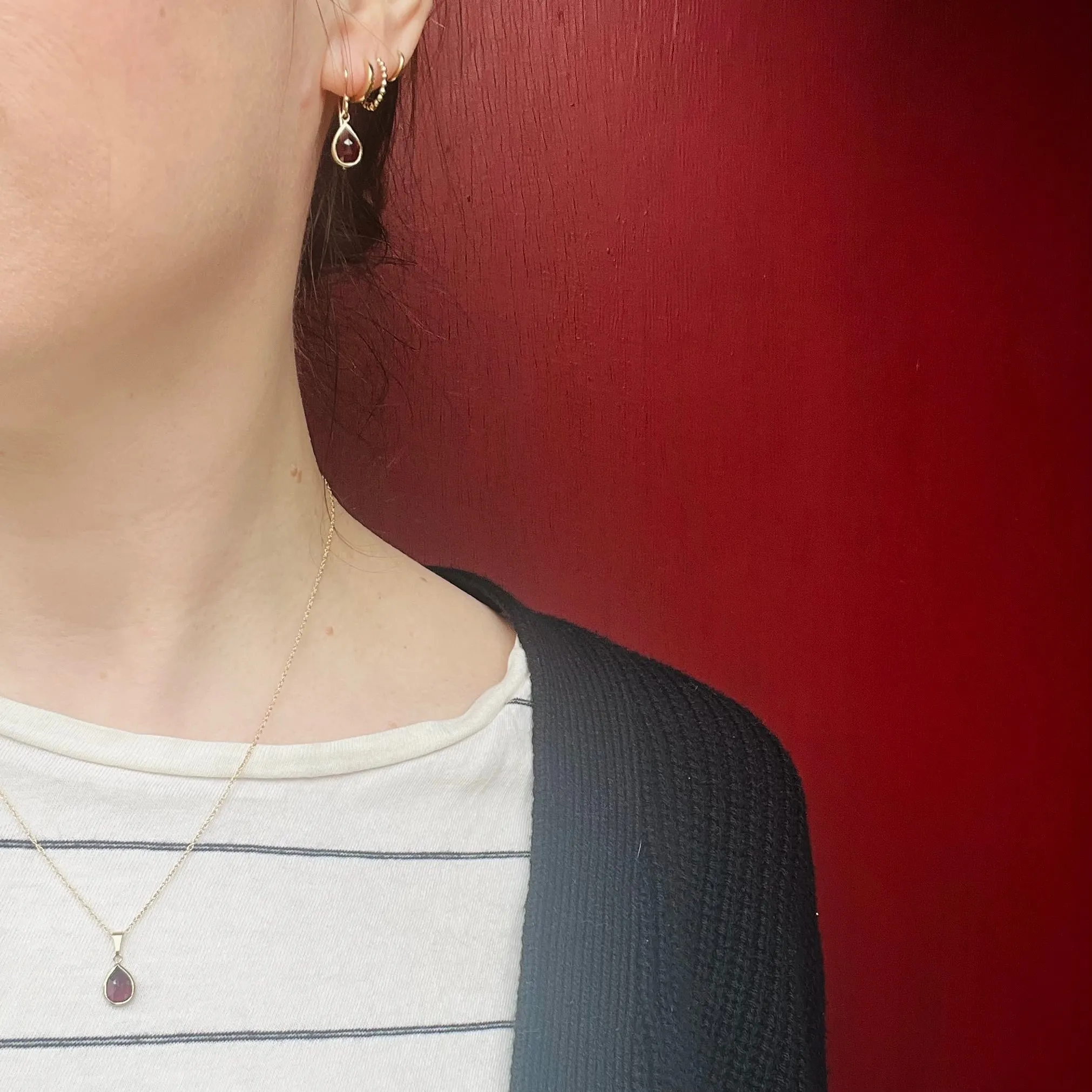 Sultry Antique Rose Cut Garnet & Gold Drop Earrings