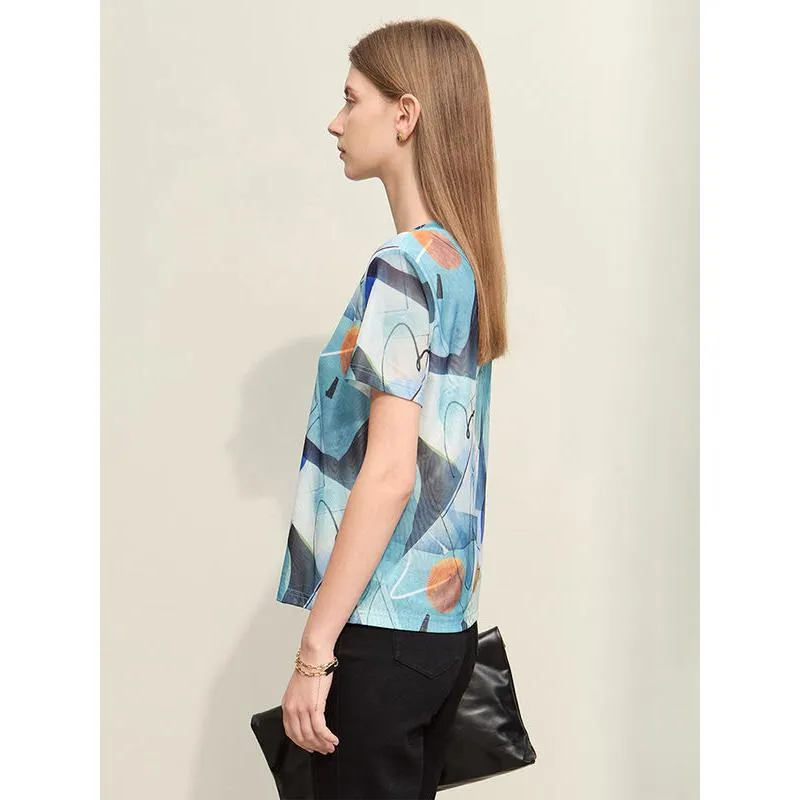 Summer Retro Geometric Mesh T-Shirt