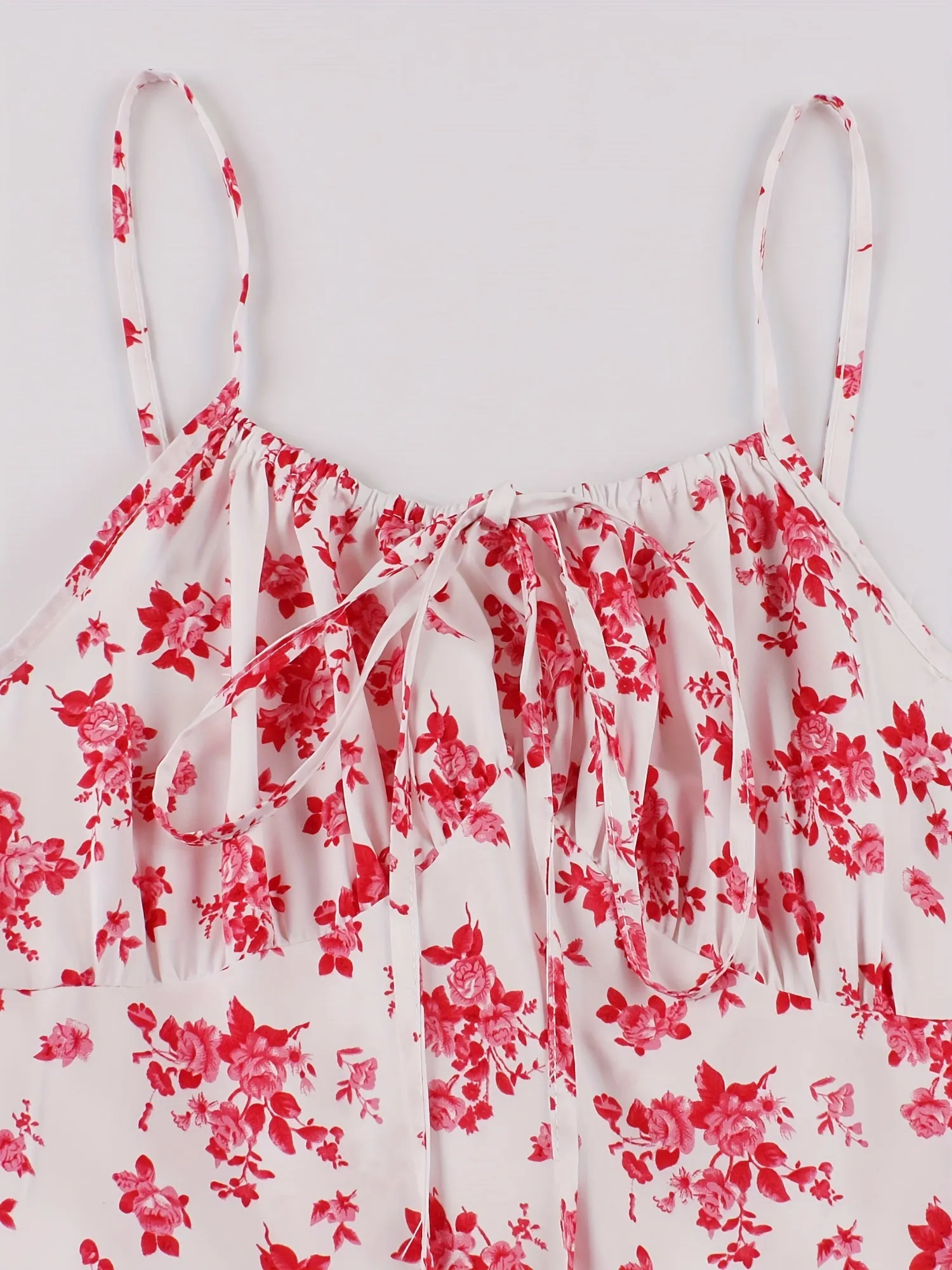 Summer Vintage Floral Spaghetti Strap A-Line Dress – 100% Polyester with Faux Drawstring