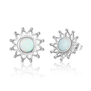 Sun Flower Shape Milky Opal Stone 925 Sterling Silver Stud Earring Fashion Women Earrings Gift For Her