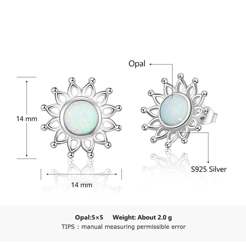 Sun Flower Shape Milky Opal Stone 925 Sterling Silver Stud Earring Fashion Women Earrings Gift For Her