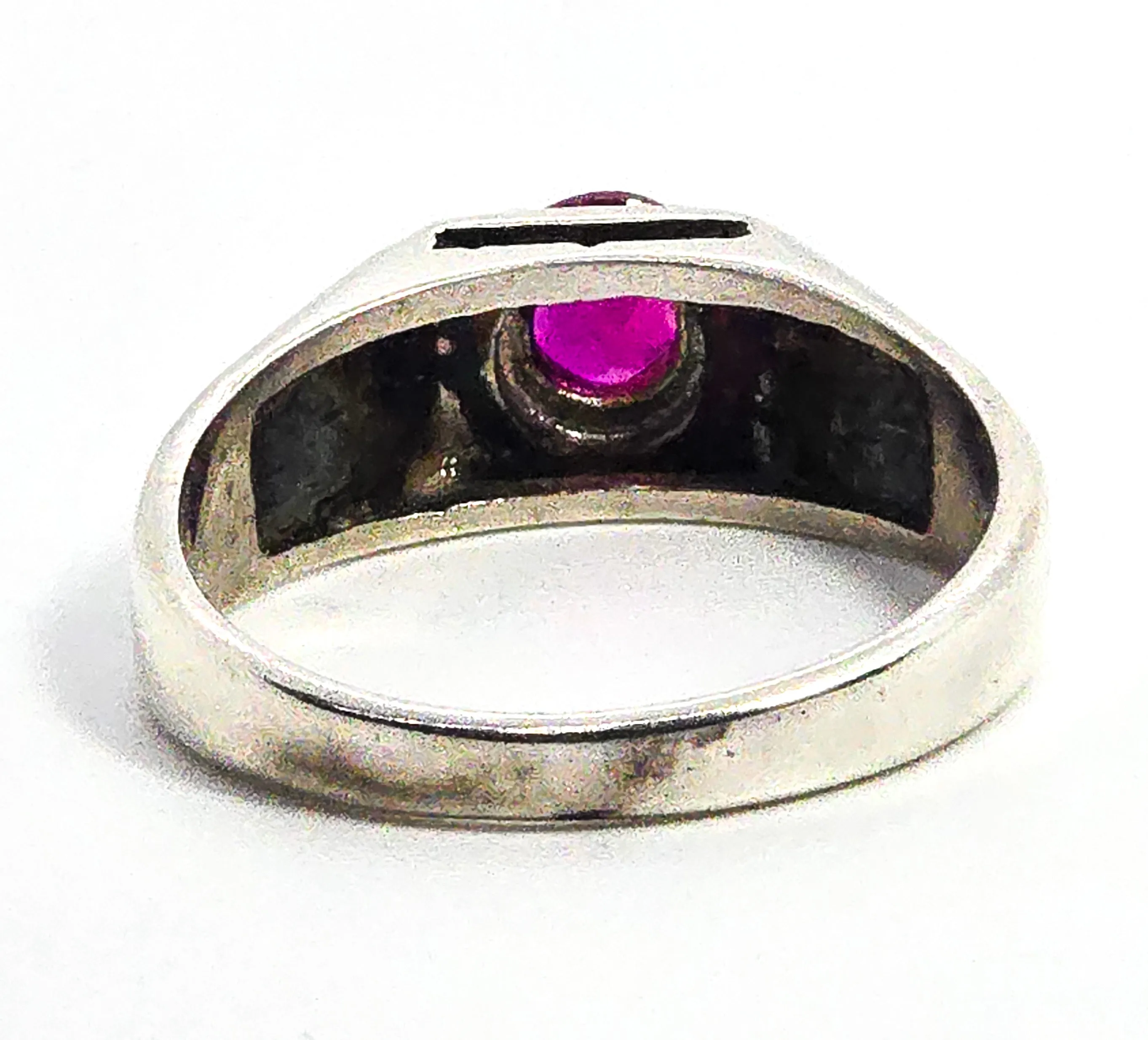 Synthetic Pink Sapphire Lind vintage retro silver plated ring size 13