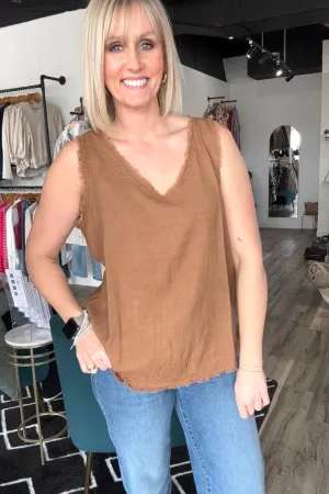 Taryn Frayed Linen V-Neck