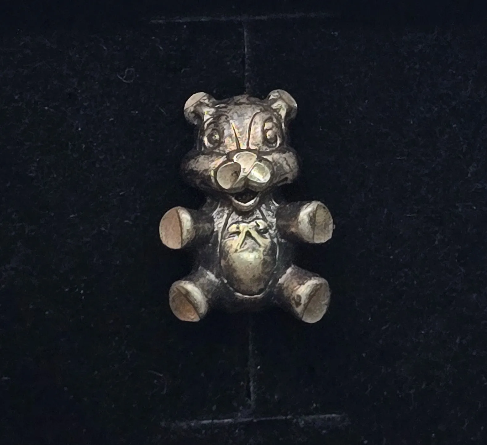 Teddy bear with bow 3D vintage sterling silver retro charm pendant