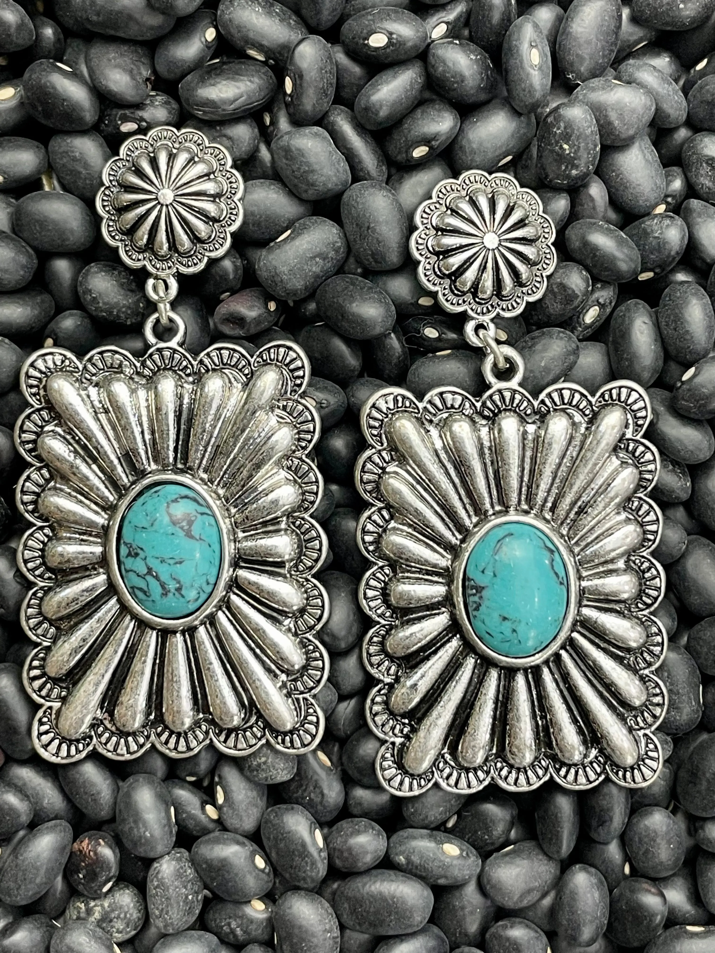 Tony Floral Rectangle Concho Post Earrings