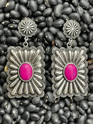 Tony Floral Rectangle Concho Post Earrings