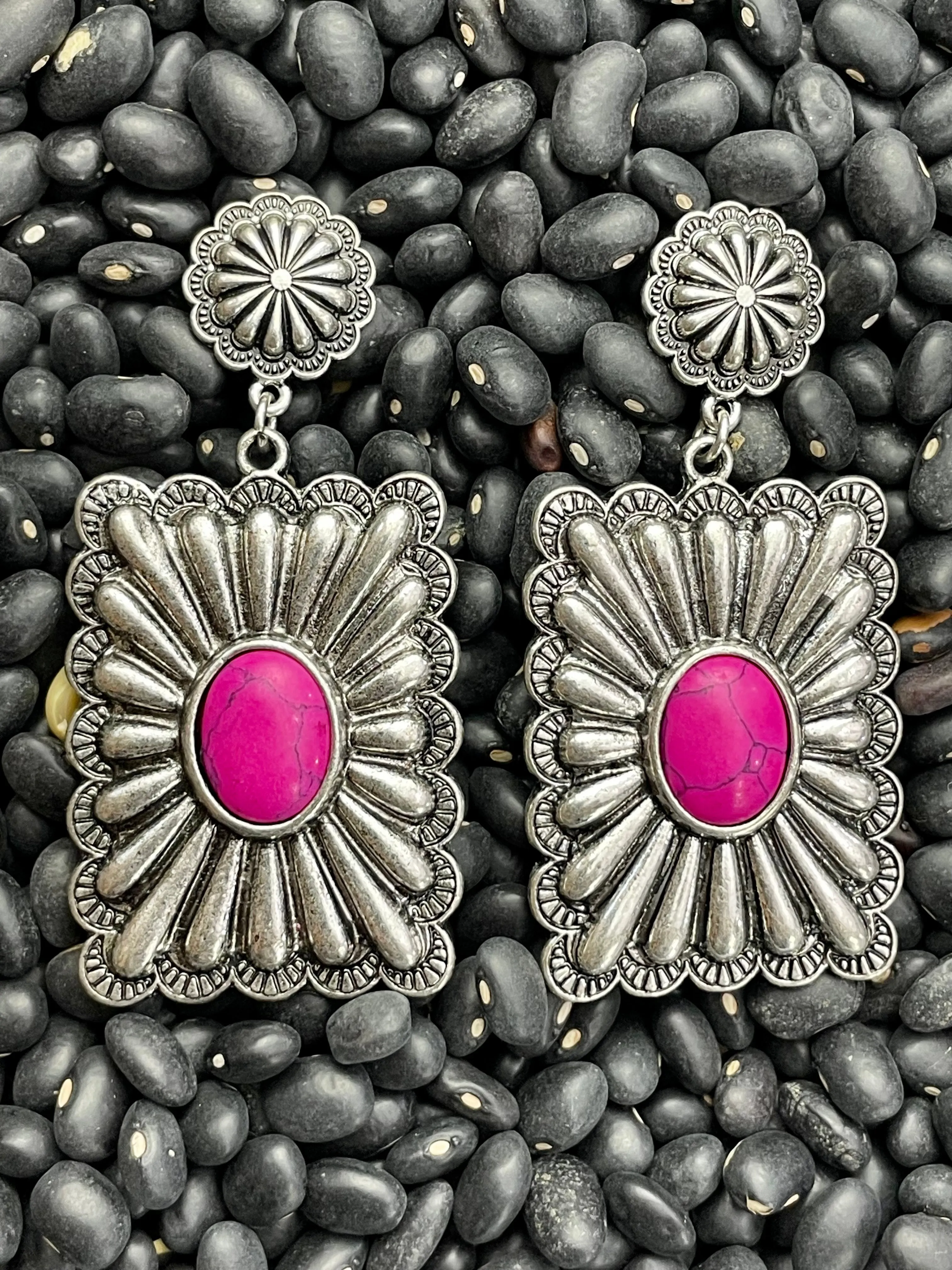 Tony Floral Rectangle Concho Post Earrings