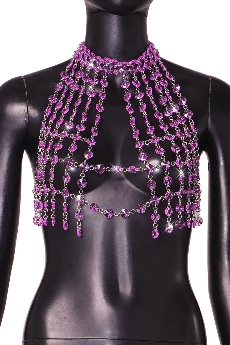 TQ3526 Fringes Rhinestones Chain Top