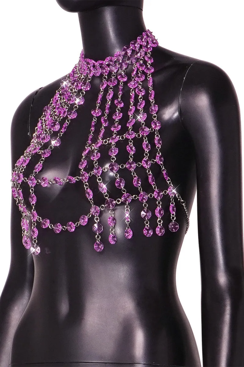 TQ3526 Fringes Rhinestones Chain Top