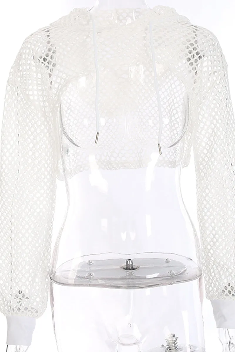 TR3050 Fishnet Hoodie Shrug Top