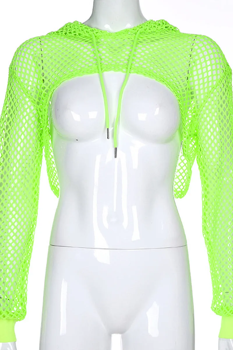 TR3050 Fishnet Hoodie Shrug Top