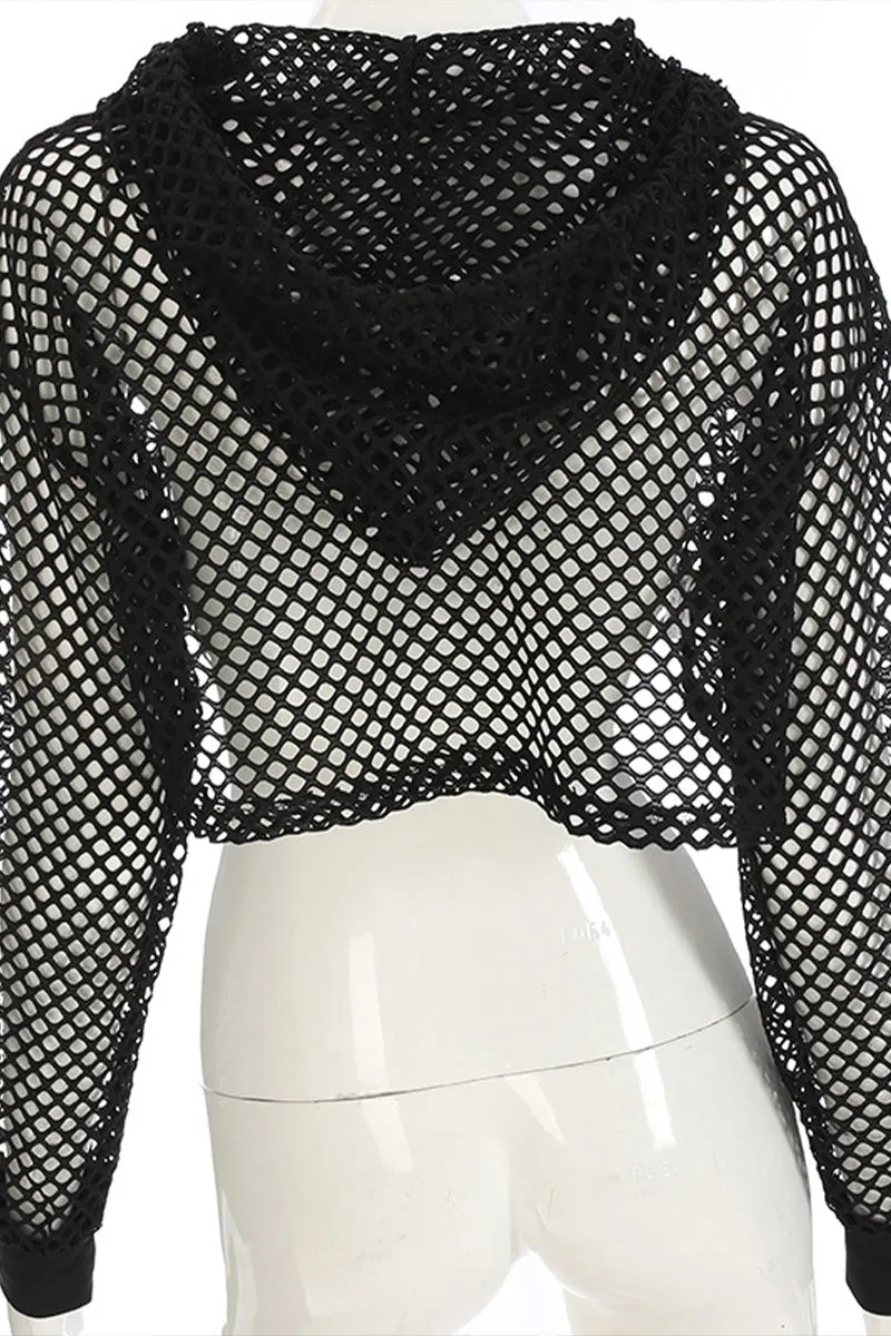 TR3050 Fishnet Hoodie Shrug Top