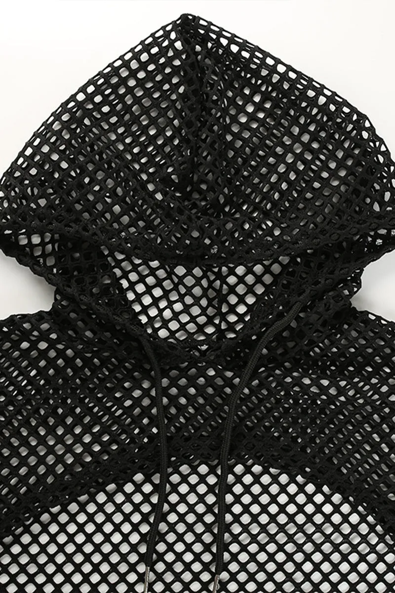TR3050 Fishnet Hoodie Shrug Top