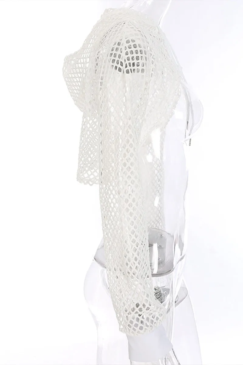 TR3050 Fishnet Hoodie Shrug Top