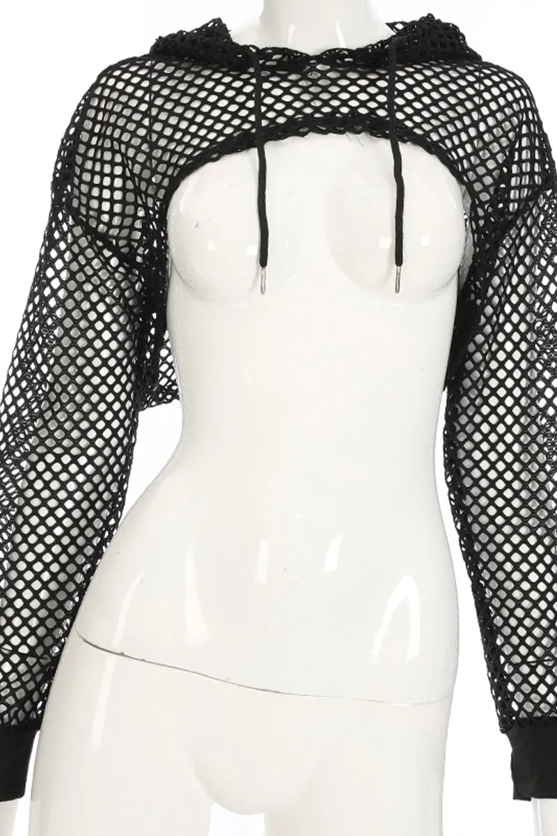 TR3050 Fishnet Hoodie Shrug Top