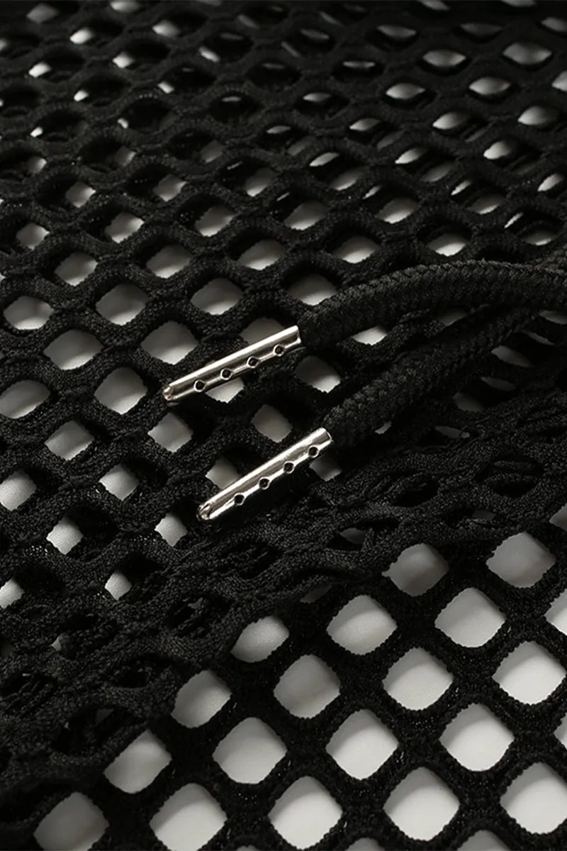 TR3050 Fishnet Hoodie Shrug Top