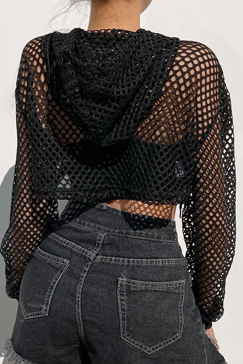 TR3050 Fishnet Hoodie Shrug Top