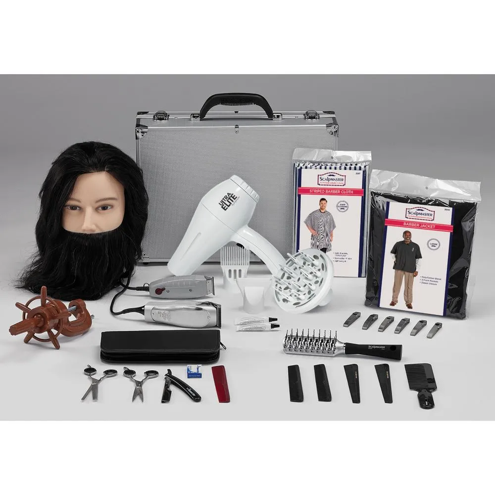 Training Kits - Barber Basics Kit - Left-Handed - Introductory Barbering Tools For Left-Handed Beginners, Including Practice Manikin