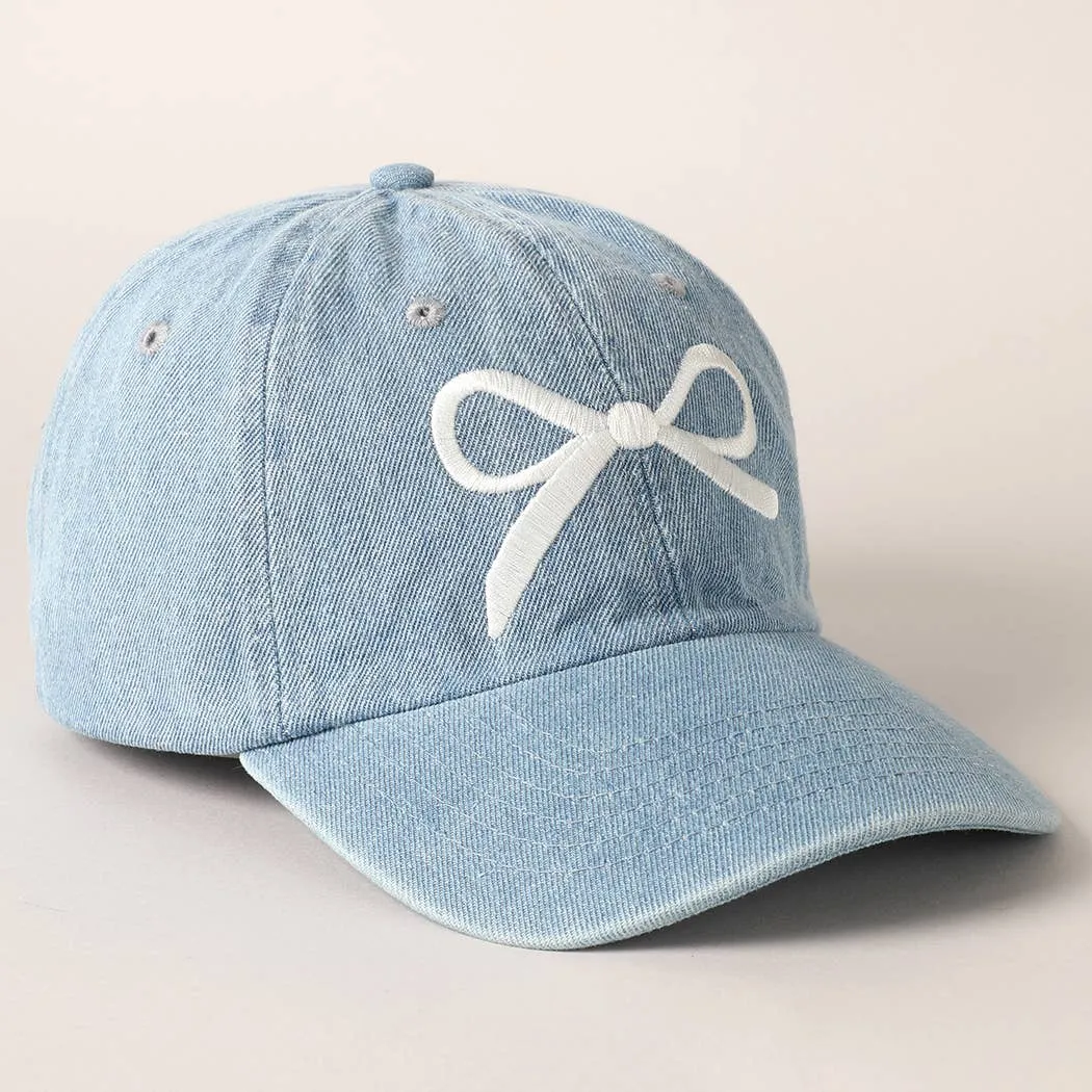 Trendy Bow Embroidered Denim Baseball Cap