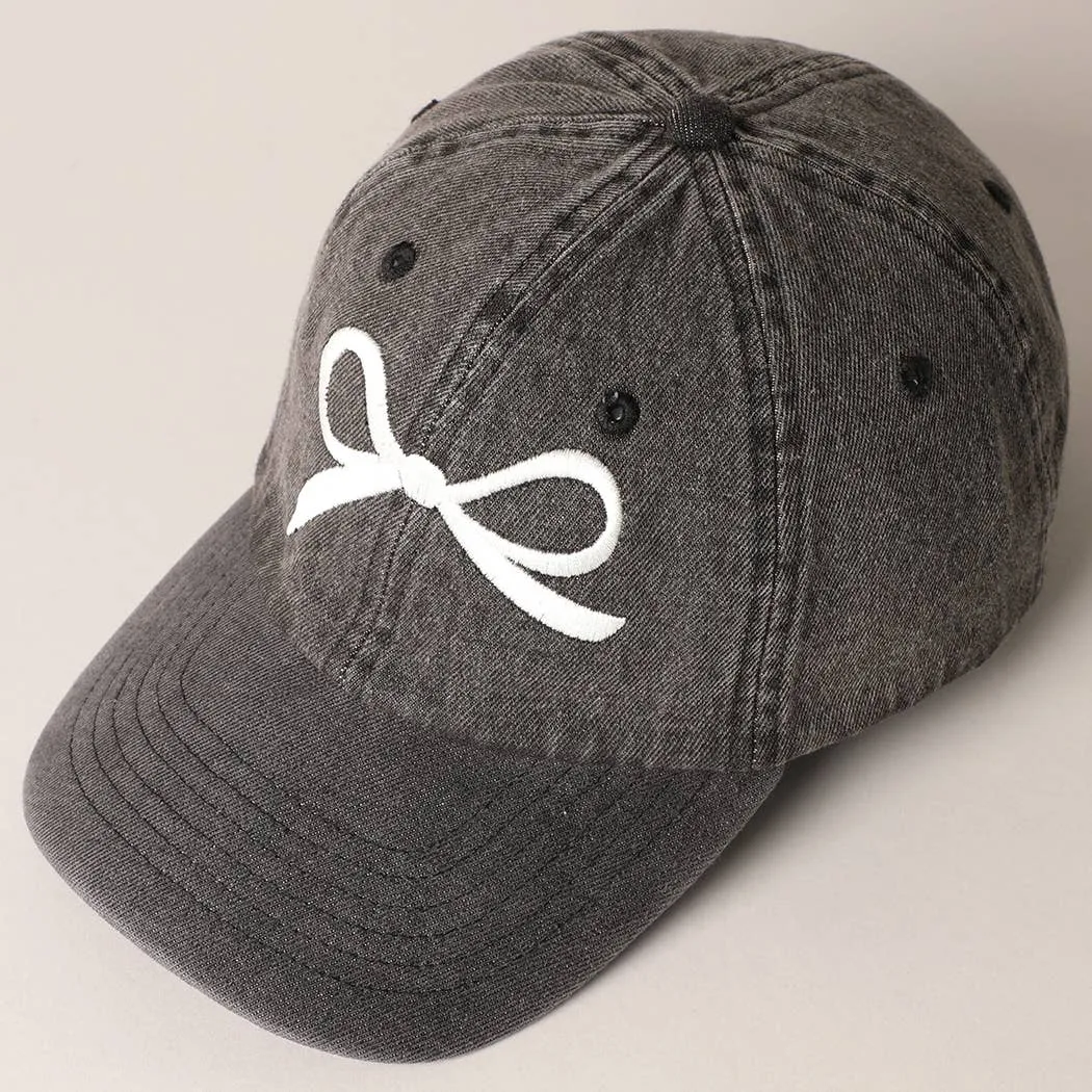 Trendy Bow Embroidered Denim Baseball Cap