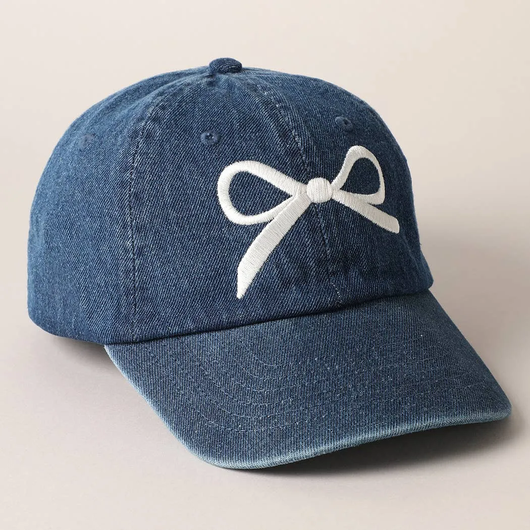 Trendy Bow Embroidered Denim Baseball Cap