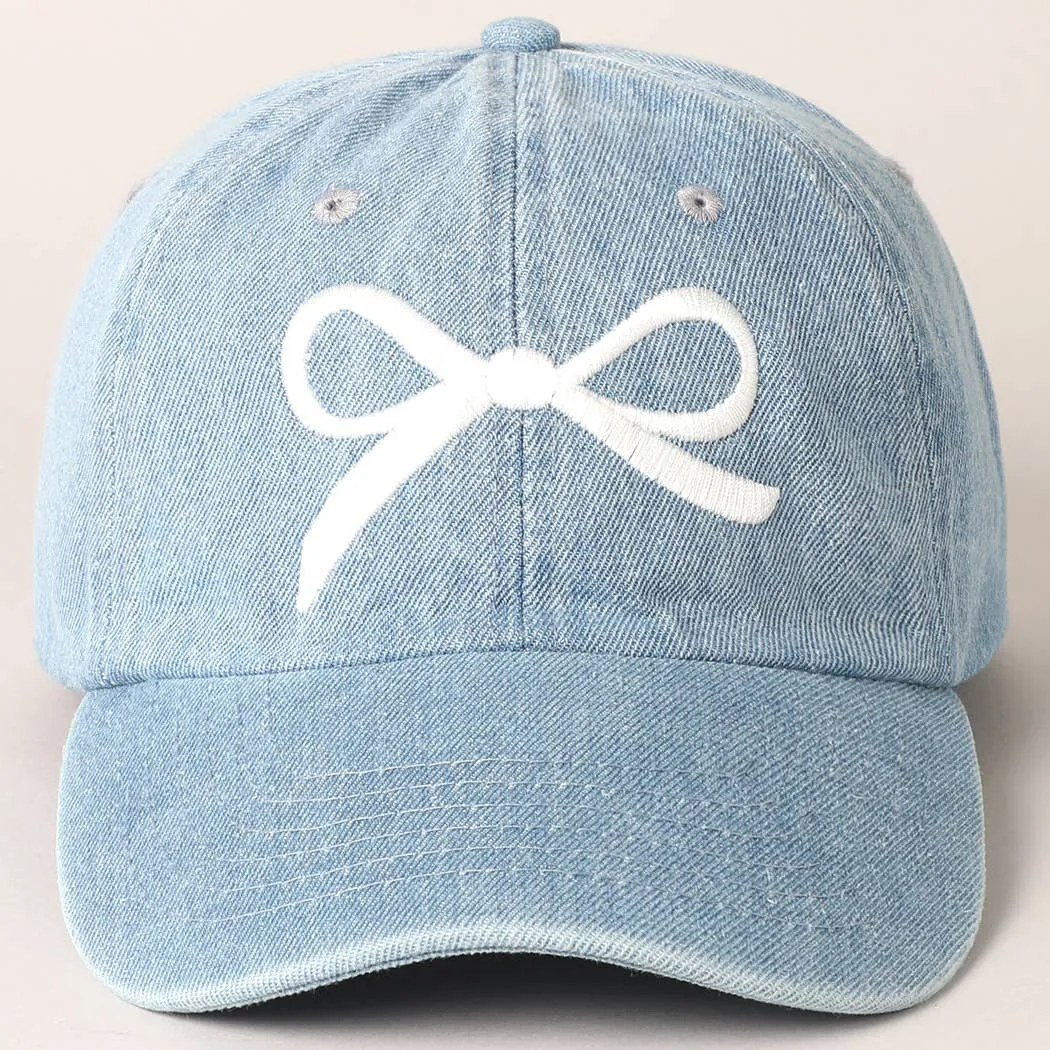 Trendy Bow Embroidered Denim Baseball Cap