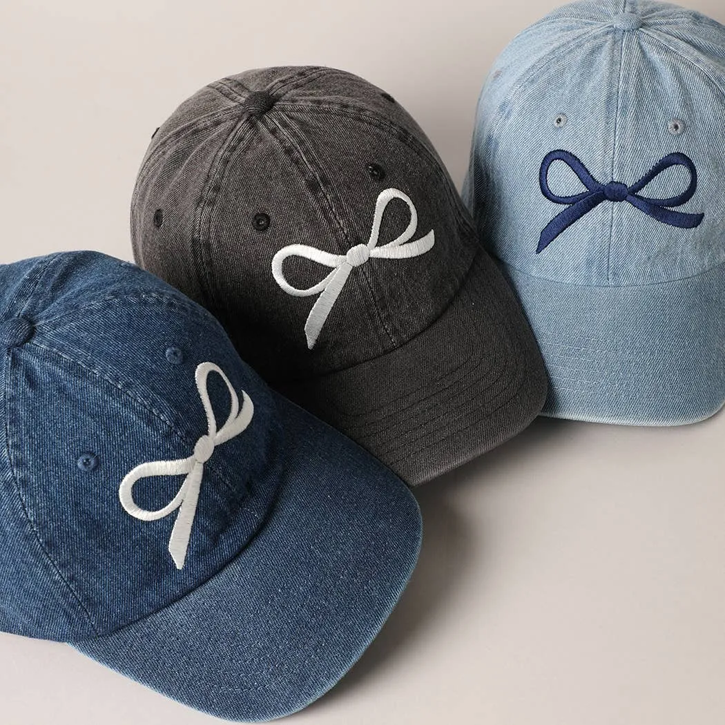 Trendy Bow Embroidered Denim Baseball Cap