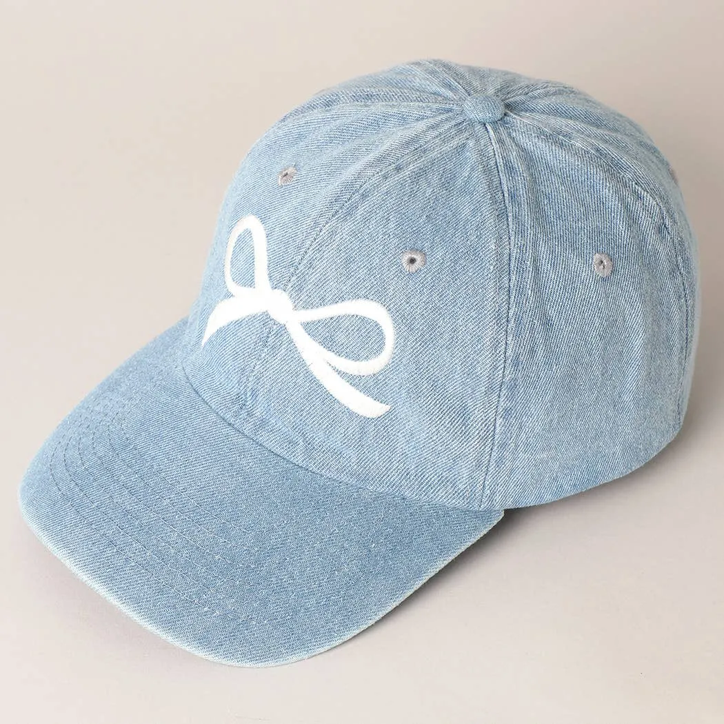 Trendy Bow Embroidered Denim Baseball Cap