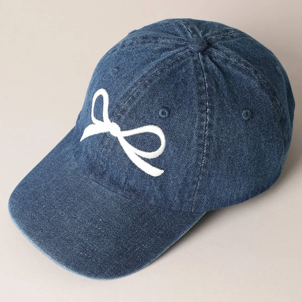 Trendy Bow Embroidered Denim Baseball Cap