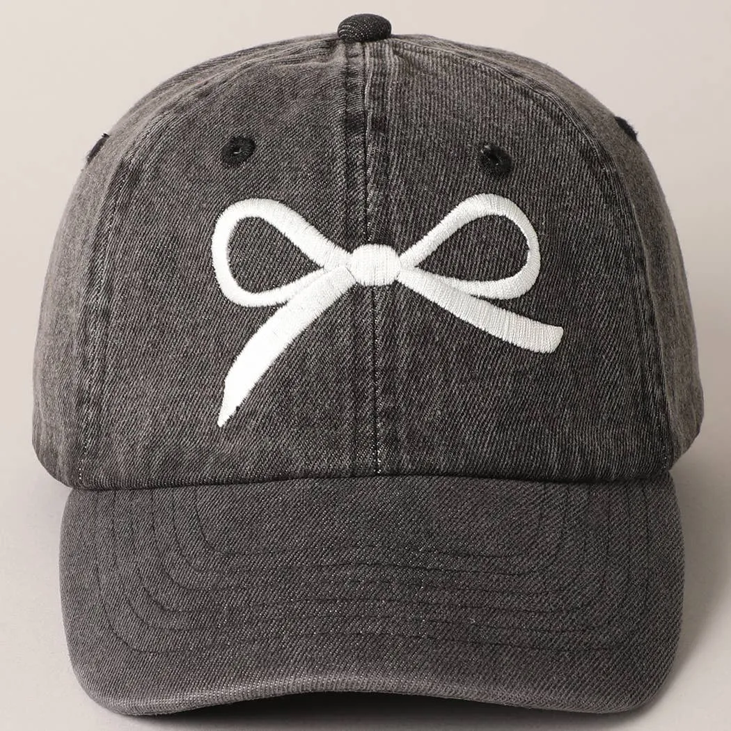 Trendy Bow Embroidered Denim Baseball Cap