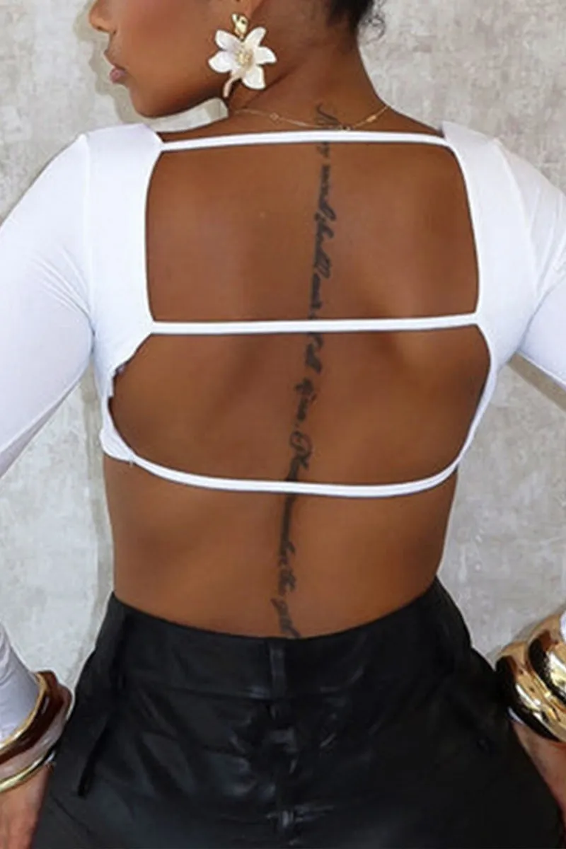 TS3157 Backless Crop Shirt Top