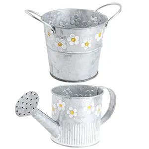 ULTNICE 2Pcs/ Set Vintage Metal Flower Vase Flower Bucket French Country Pitcher Rustic Farmhouse Watering Can Flower Holder for Home Wedding Decor