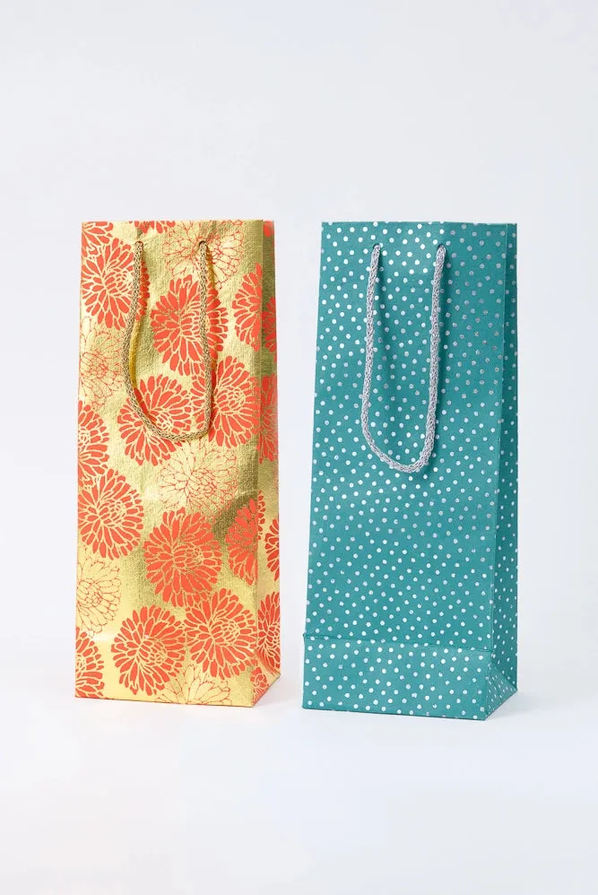 Upcycled Metallic Wine Bags, Set of 2, Assorted