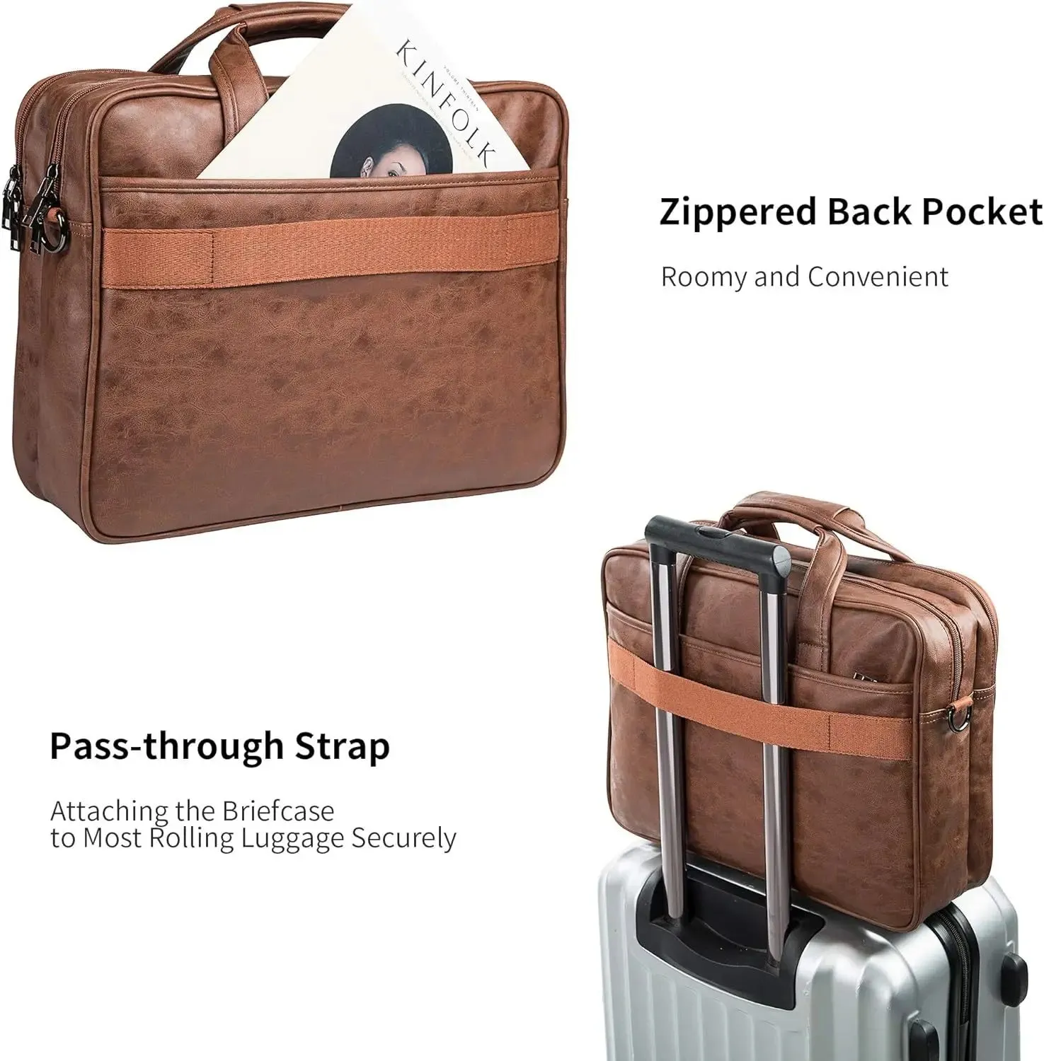 V2 - Men's Vegan Leather Business Briefcase Versatile Shoulder Bag with Multi-Pocket