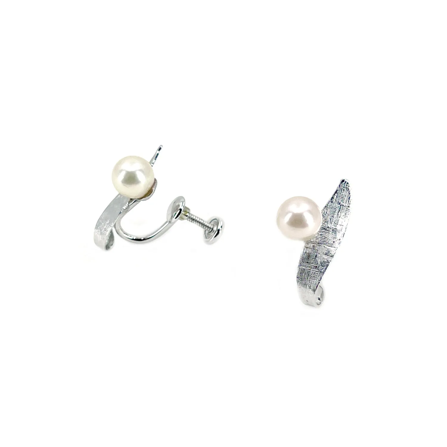 Van Dell Designer Akoya Saltwater Cultured Pearl Vintage Screwback Earrings- Sterling Silver
