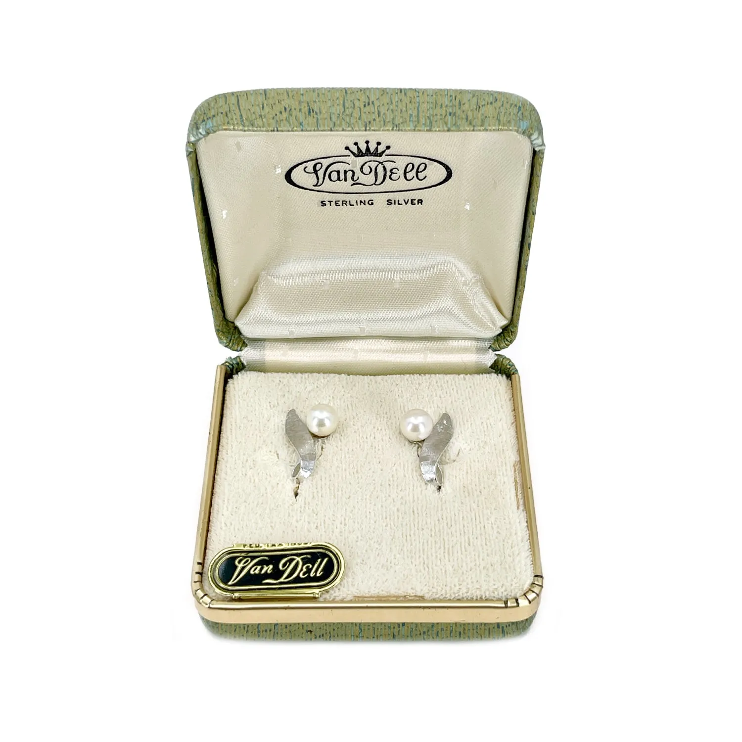 Van Dell Designer Akoya Saltwater Cultured Pearl Vintage Screwback Earrings- Sterling Silver