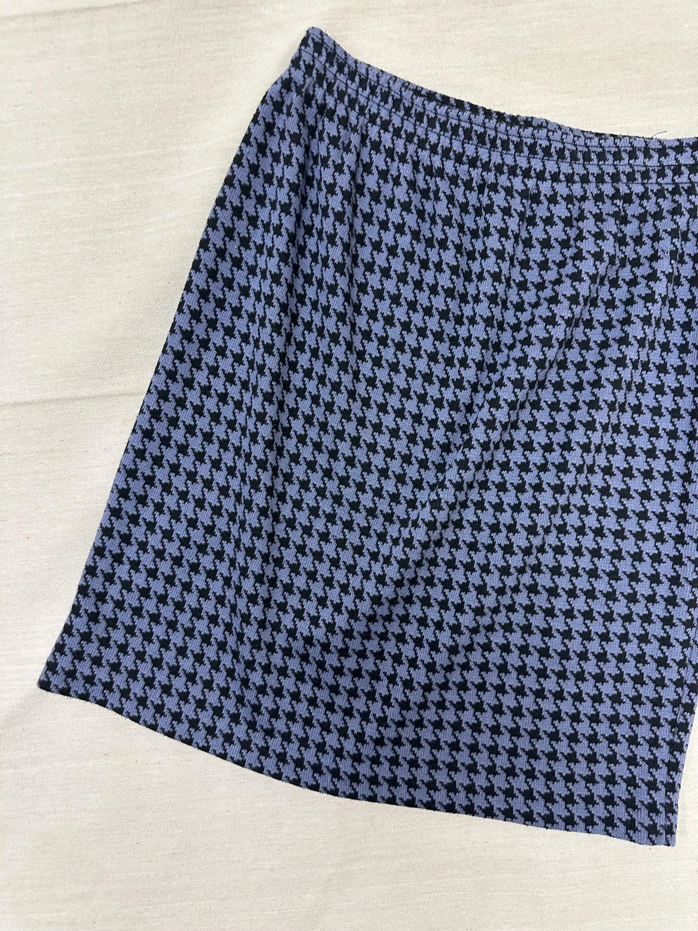 Vintage 80s Blue Houndstooth Cotton Strechy Comfy High Waisted Mini Skirt | Size Medium