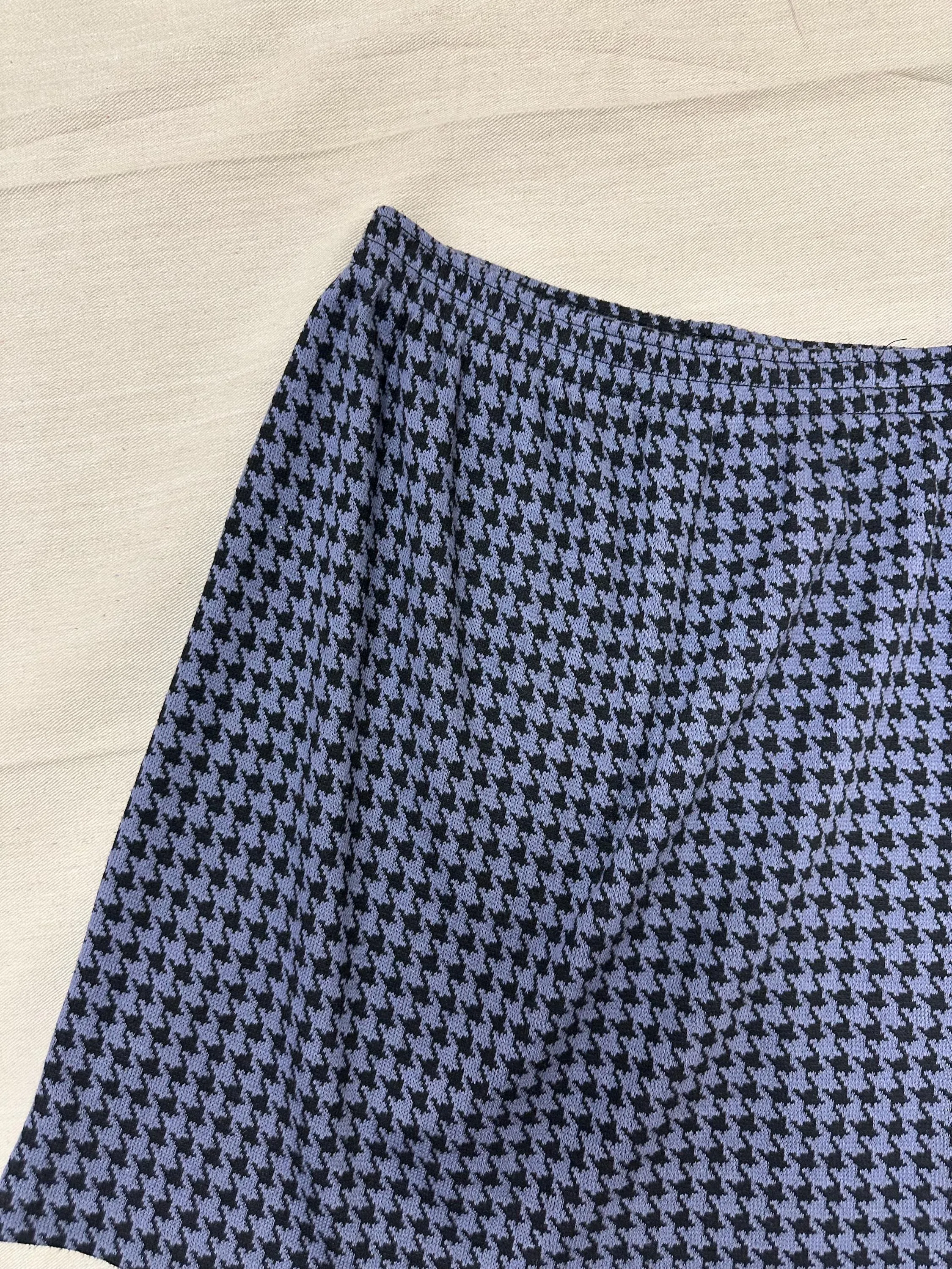 Vintage 80s Blue Houndstooth Cotton Strechy Comfy High Waisted Mini Skirt | Size Medium