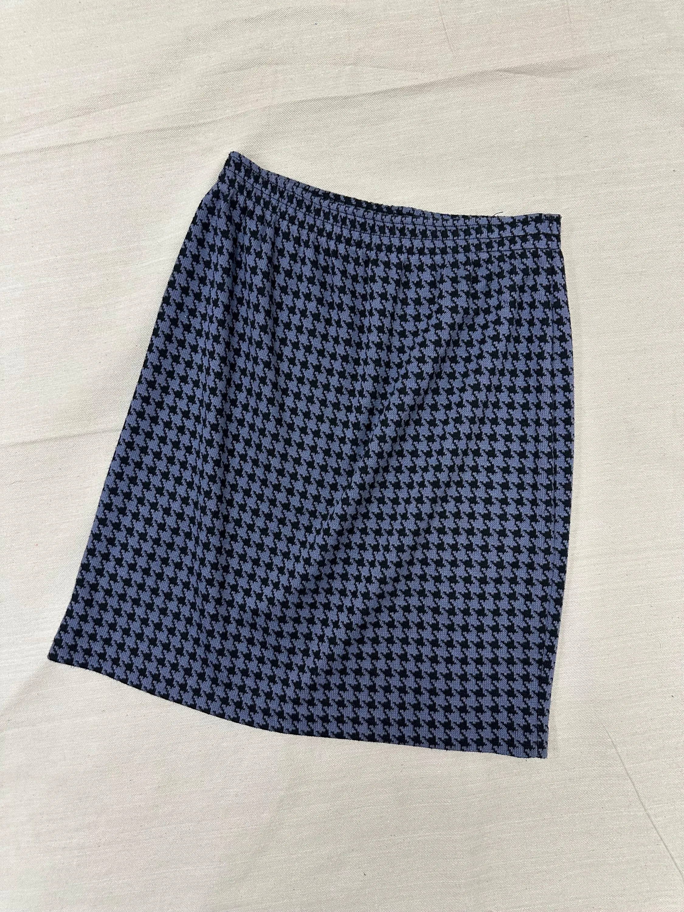 Vintage 80s Blue Houndstooth Cotton Strechy Comfy High Waisted Mini Skirt | Size Medium