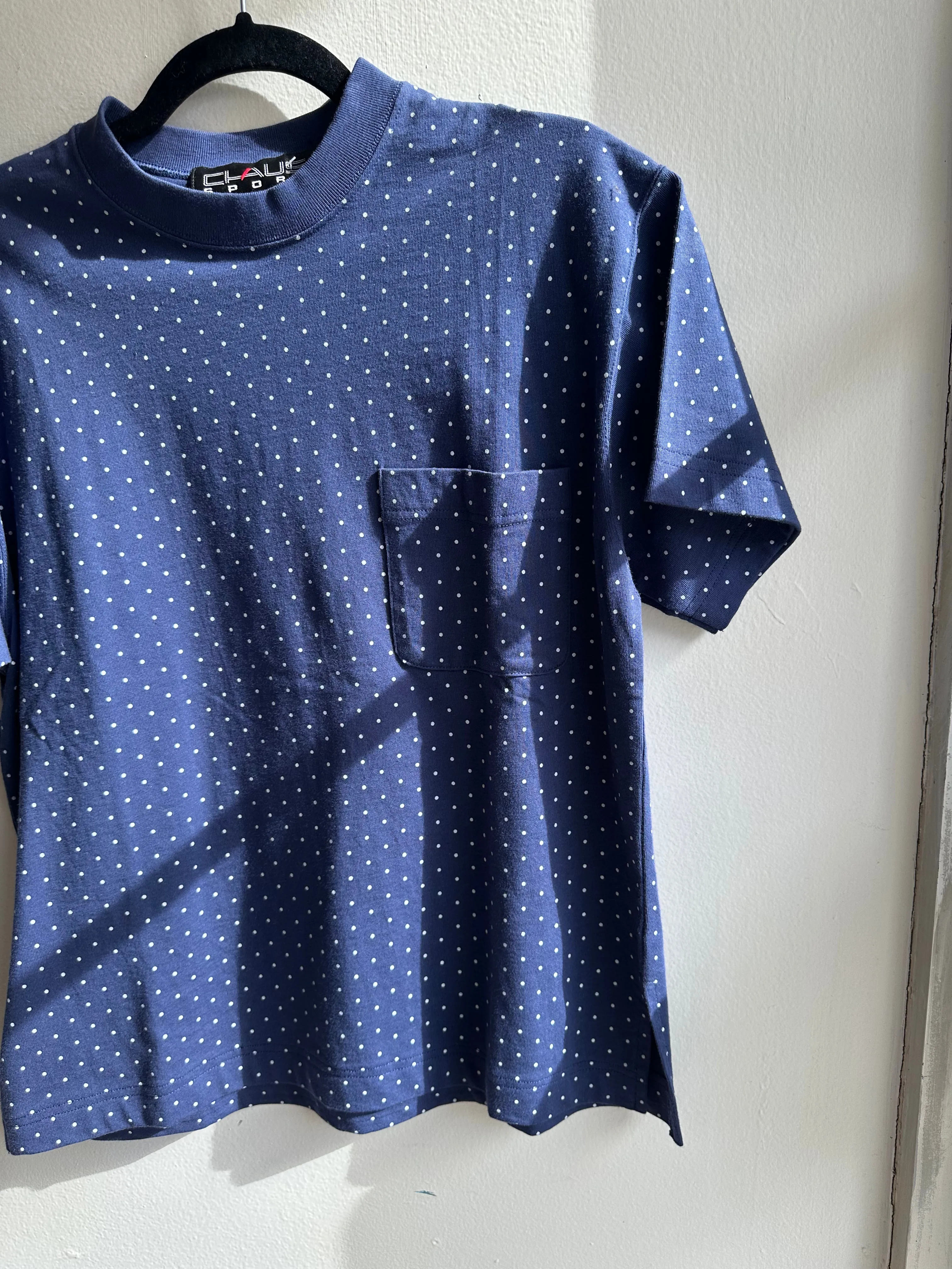 Vintage 80s Blue Polka Dot Cotton T-Shirt