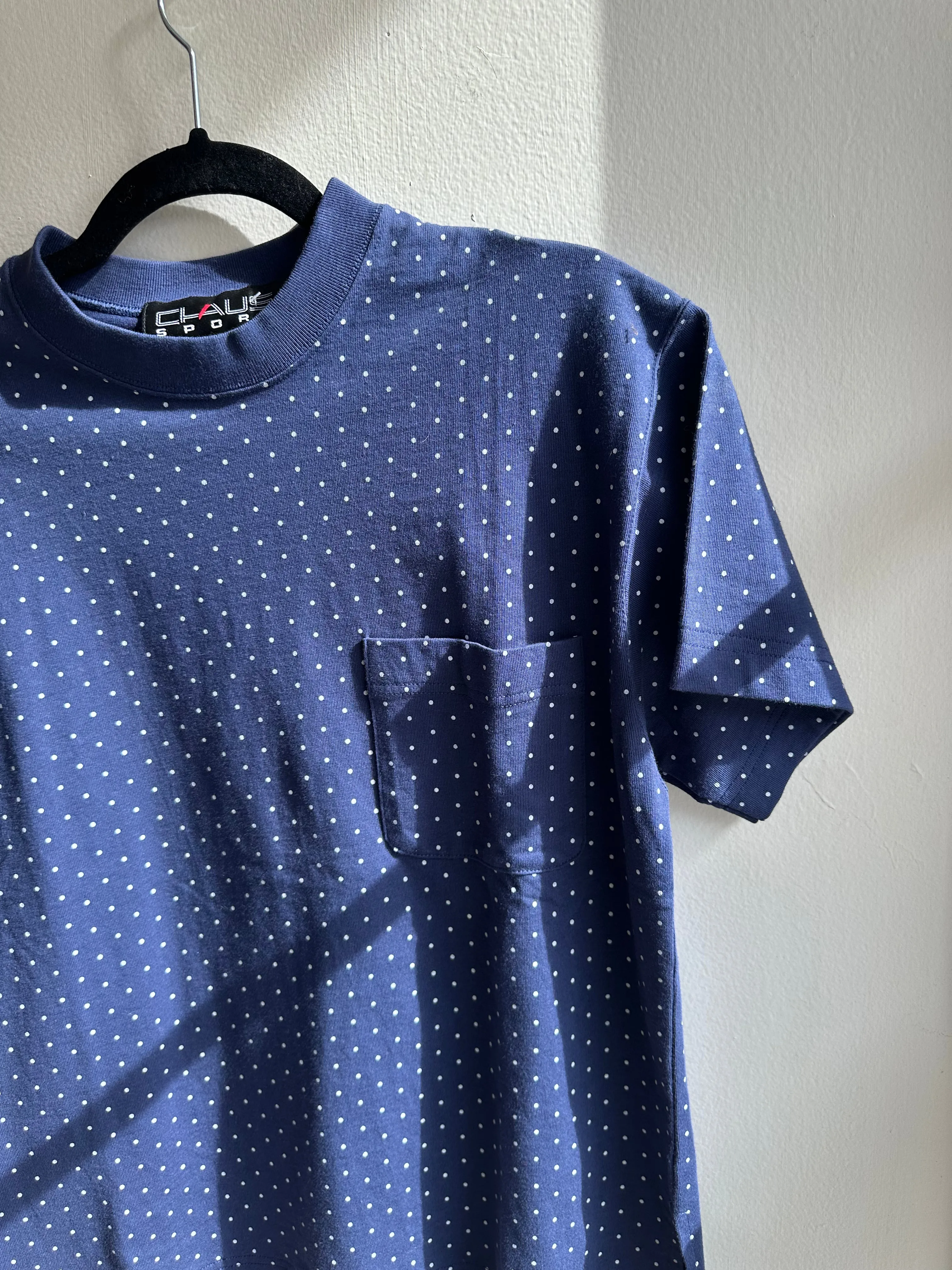 Vintage 80s Blue Polka Dot Cotton T-Shirt