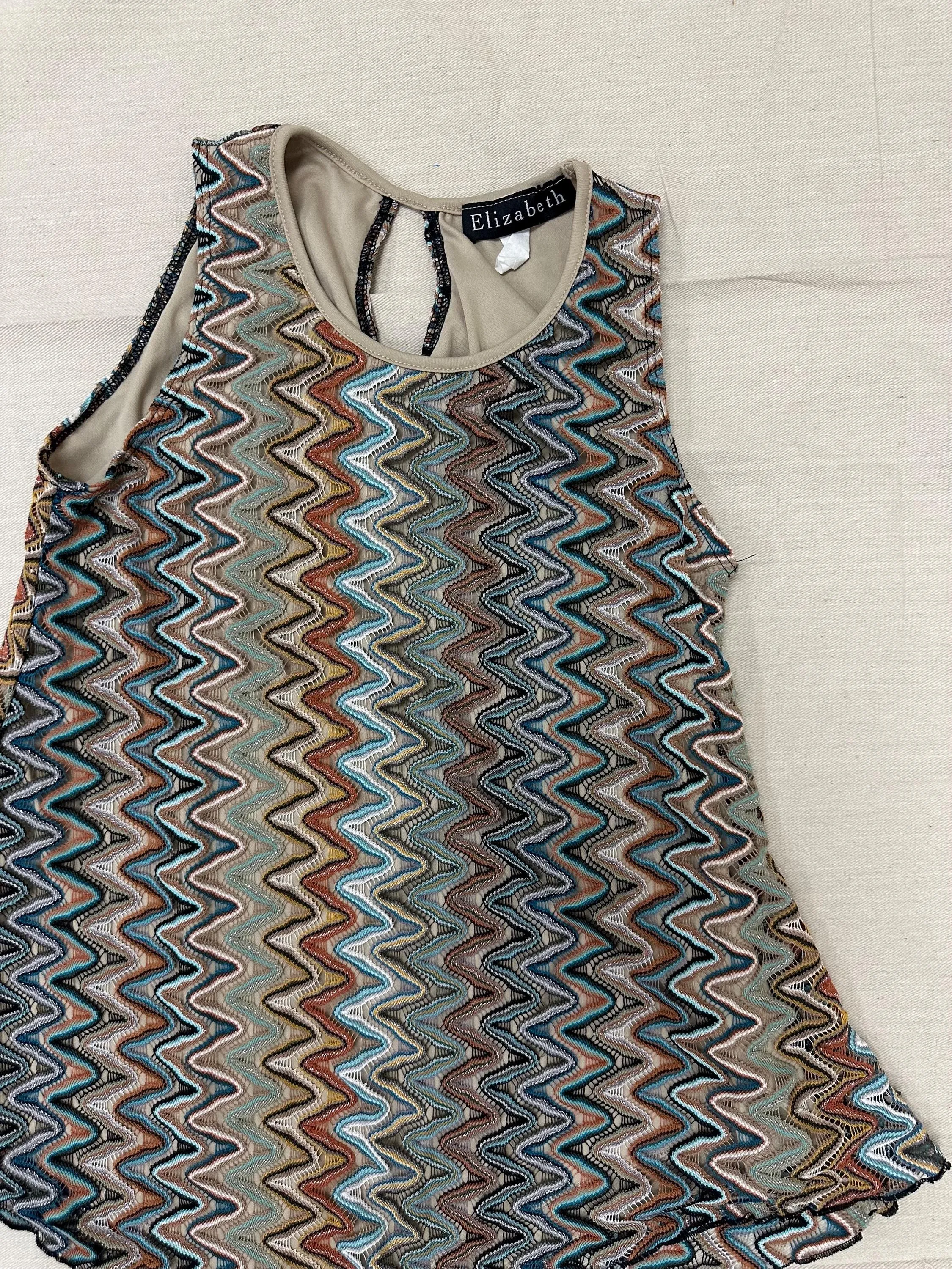 Vintage 90s Elizabeth Zig Zag Strechy Tank Top | Size Medium