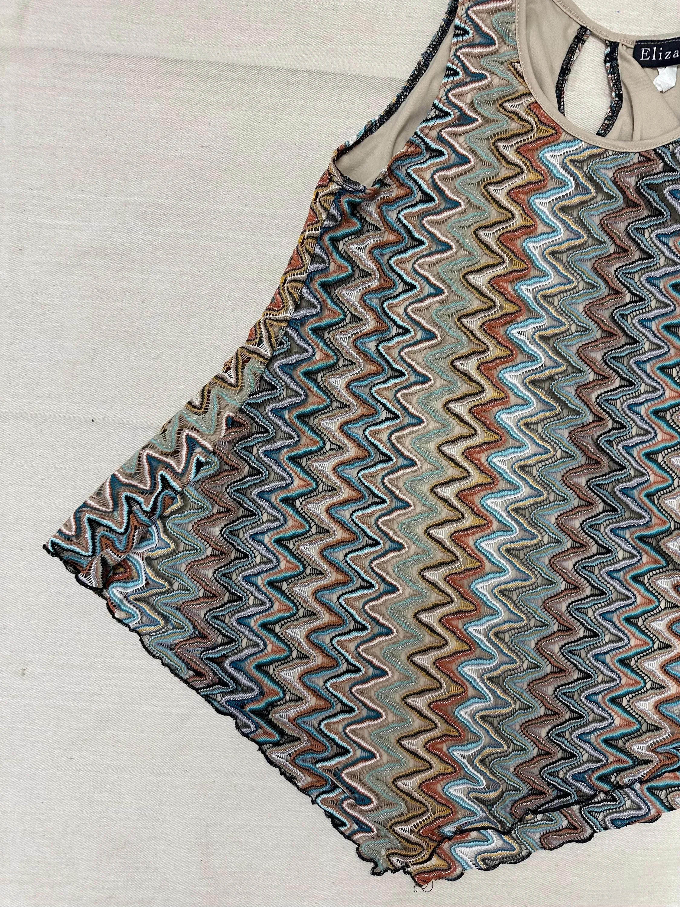 Vintage 90s Elizabeth Zig Zag Strechy Tank Top | Size Medium