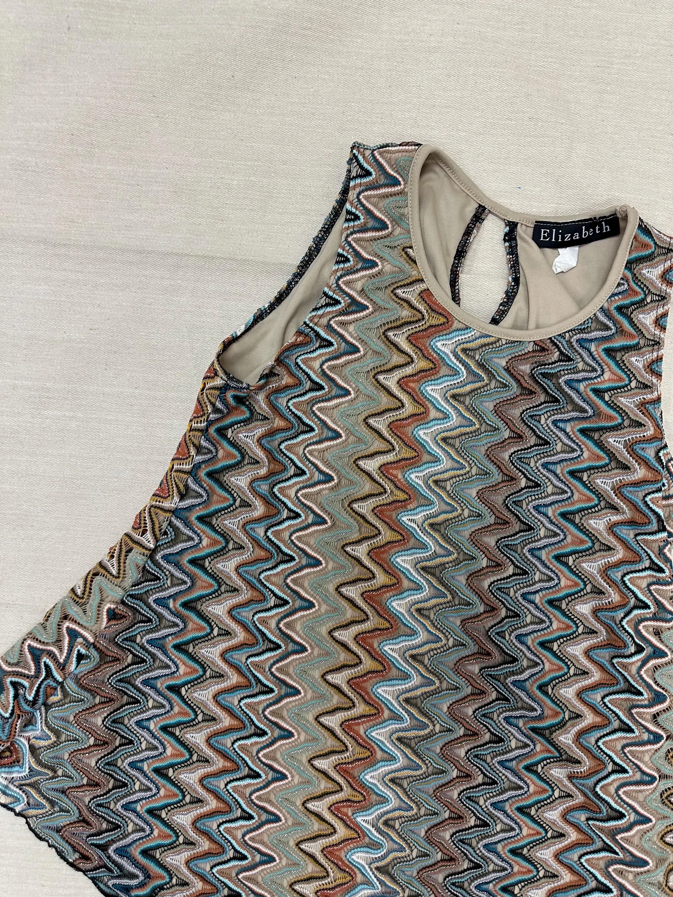 Vintage 90s Elizabeth Zig Zag Strechy Tank Top | Size Medium