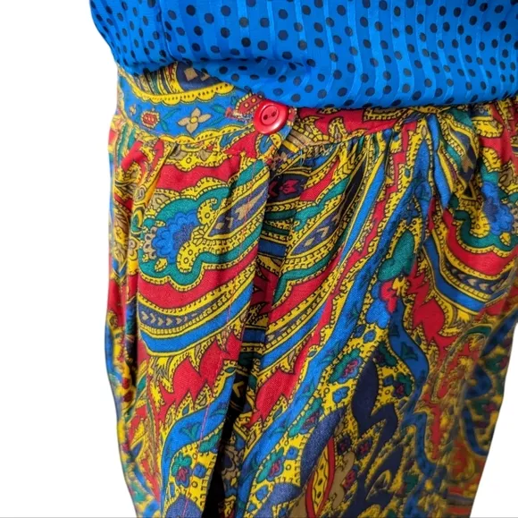 Vintage Avant Garde A-line Full Colorful 80s Fashion Midi Skirt Size 14