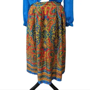 Vintage Avant Garde A-line Full Colorful 80s Fashion Midi Skirt Size 14
