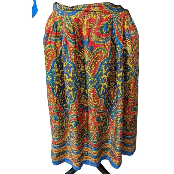 Vintage Avant Garde A-line Full Colorful 80s Fashion Midi Skirt Size 14