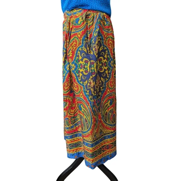 Vintage Avant Garde A-line Full Colorful 80s Fashion Midi Skirt Size 14