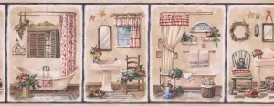 Vintage Bathroom Black Squares Beige Retro BSB7112B Wallpaper Border